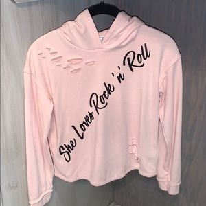 Rock and roll distressed pink hoodie size M